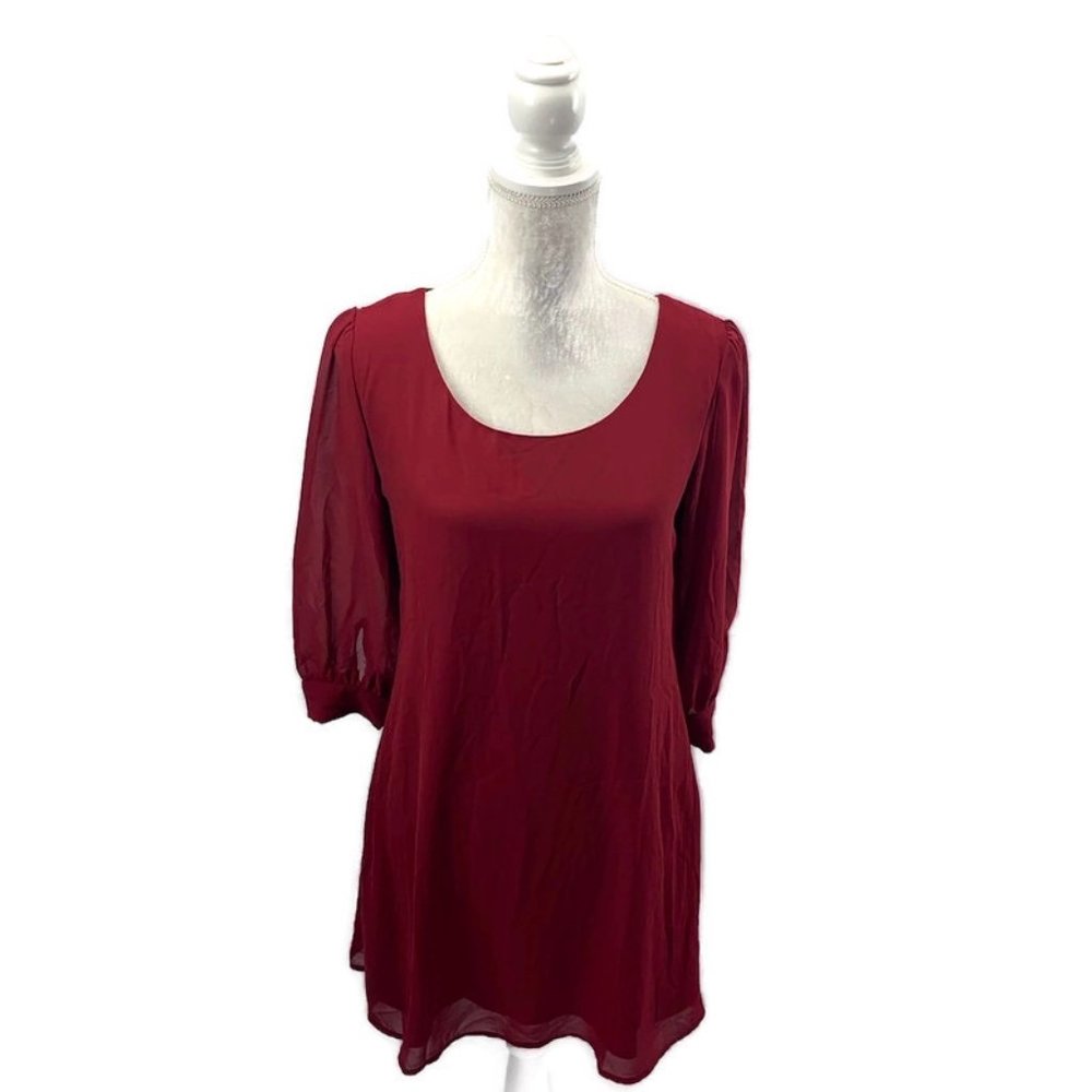 Heartsoul Red Caged Back Chiffon Shift/Tunic Dress